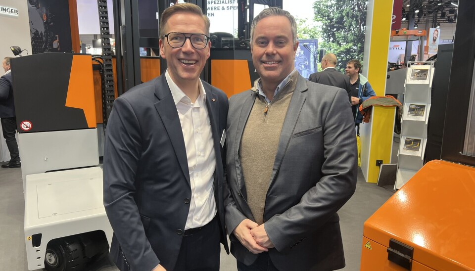 Thomas Schmitt (til venstre) i Hubtex, setter pris på et godt samarbeid med Jan Over Ekerhaugen og Brubakken i Norge.