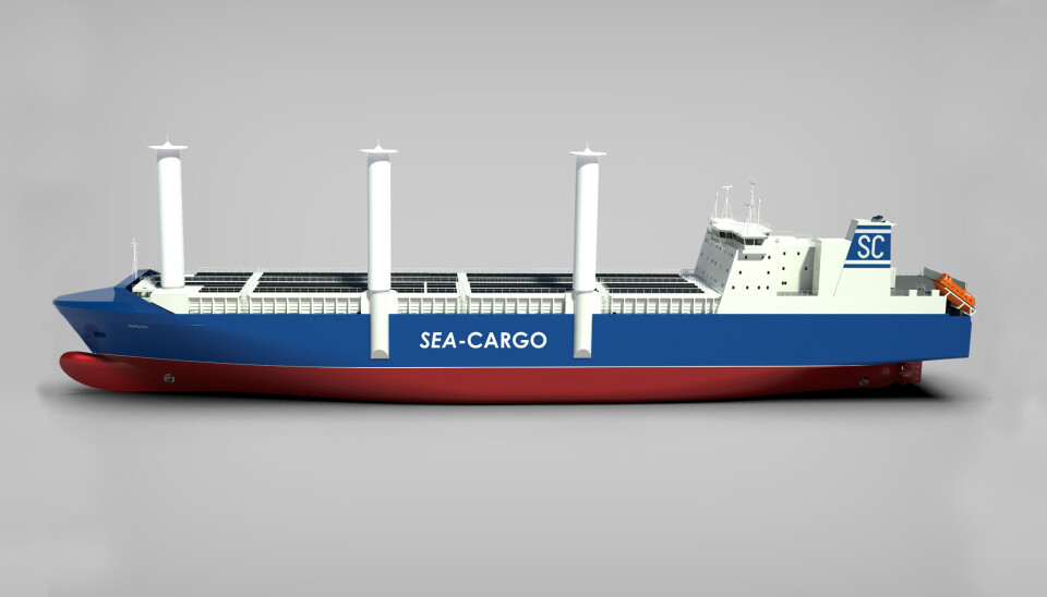 Slik skal Misana og Misida se ut etter ombyggingen med tre nye rotorseil. De vil også få nye navn; Trans Sol og Trans Hav.
