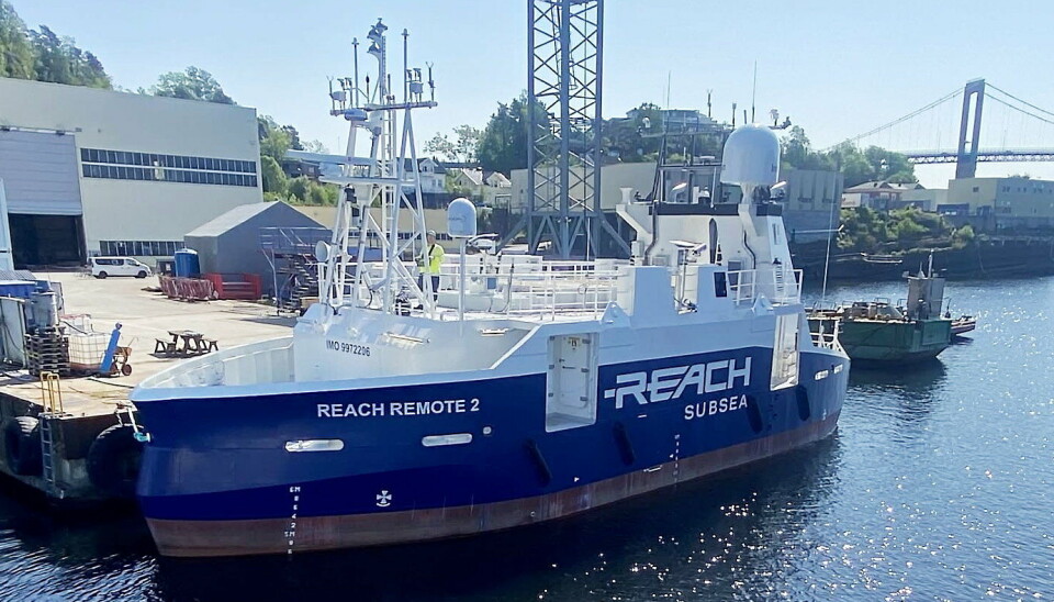 TVILLINGEN ER KLAR: Reach Remote 2 er allerede på plass i Norge, her ved kai i Brevik.