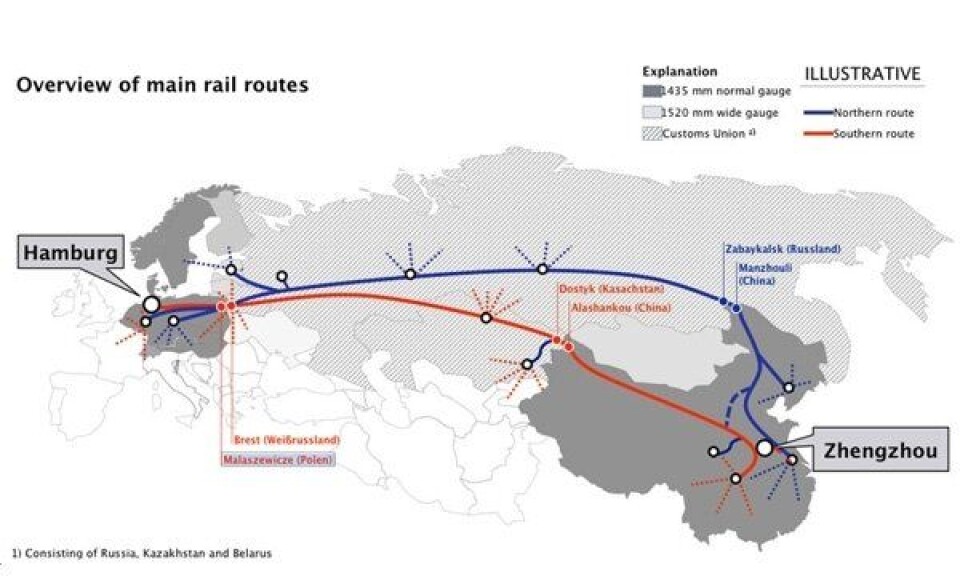 Første godstog fra Zhengzhou til Hamburg