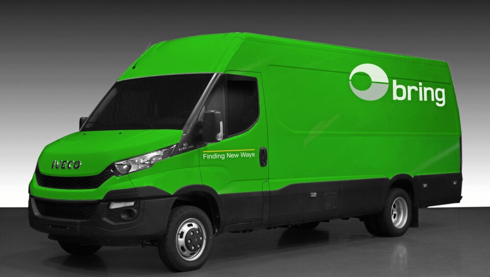 Posten og Bring får Nordens første store elektriske varebiler i form av elektriske Iveco Daily. Her en fotoshoppet illustrasjon av hvordan bilene vil se ut.