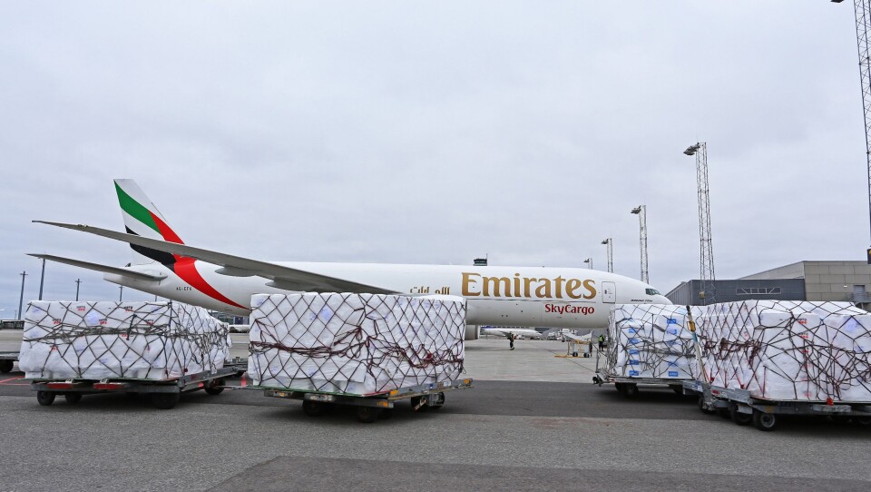11. oktober startet også Emirates SkyCargo opp med rene fraktflyvinger fra Oslo Lufthavn. De vil fly ukentlig til Dubai med en Boeing 777-200F. Disse maskinene har en lastekapasitet på 104 tonn. Også denne ruten vil bli flydd på tirsdager med avgang fra OSL kl. 13.00. Foto: OSL