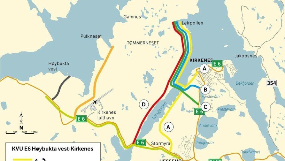 Høybukta vest-alternativet er anbefalt, og ligger noen kilometer vest for dagens havn og selve Kirkenes by.