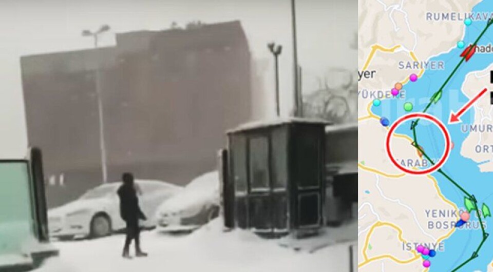 Nær kollisjon i snøstormen