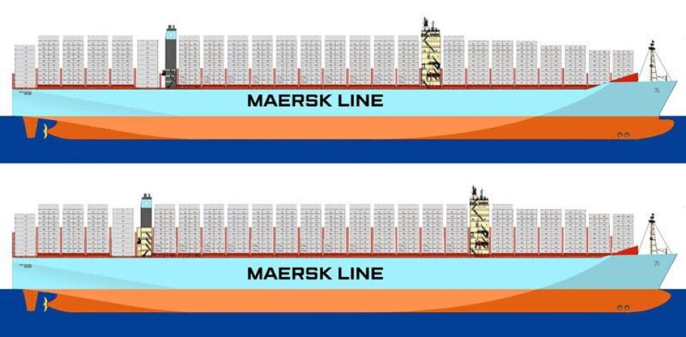 Forskjellen på de gamle og nye Triple E-skipene er så lett å få øye på. Se nederst i artikkelen for en animasjon som viser forskjellen tydeligere.