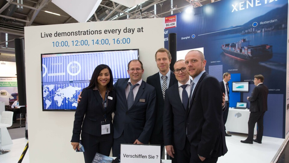 Xeneta har et stort team på plass i München. Her representert ved markedssjef Katherine Barrios (fra venstre), product manager Erik Devetak, CEO og medgründer Patrik Berglund, CBDO og medgründer Thomas Sørbø og strategic account manager Thorsten Diephaus.