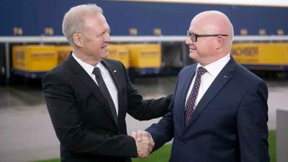 Finn Skovbo Pedersen, avgående Managing Director Dachser Nordic (til venstre) og René Sidor - ny mann ved roret. Finn Skovbo Pedersen, avgående Managing Director Dachser Nordic (til venstre) og René Sidor - ny mann ved roret.