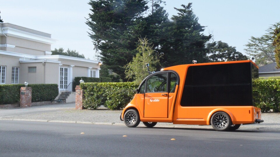 SELVKJØRENDE: Amerikanske udelv har hatt sine første tester på offentlig vei med sin autonome og elektriske distribusjonsbil.