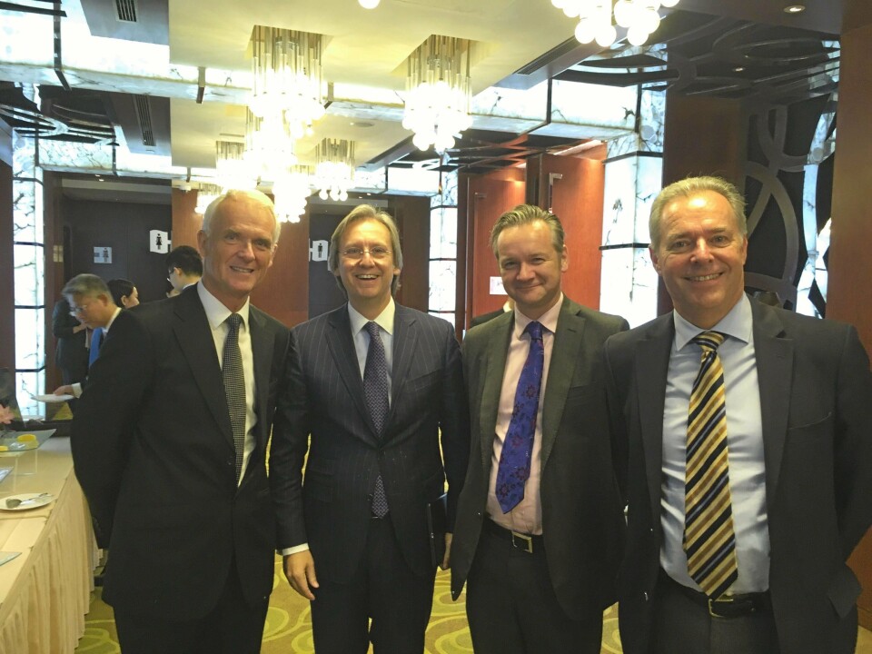 SAMARBEID: Incoterms 2010 drafting group samlet i Bejing. Fra venstre Christian J. Lien, Norge, Ercüment Erdem, Tyrkia, David Lowe, UK og Christoff M. Radtke, Frankrike.