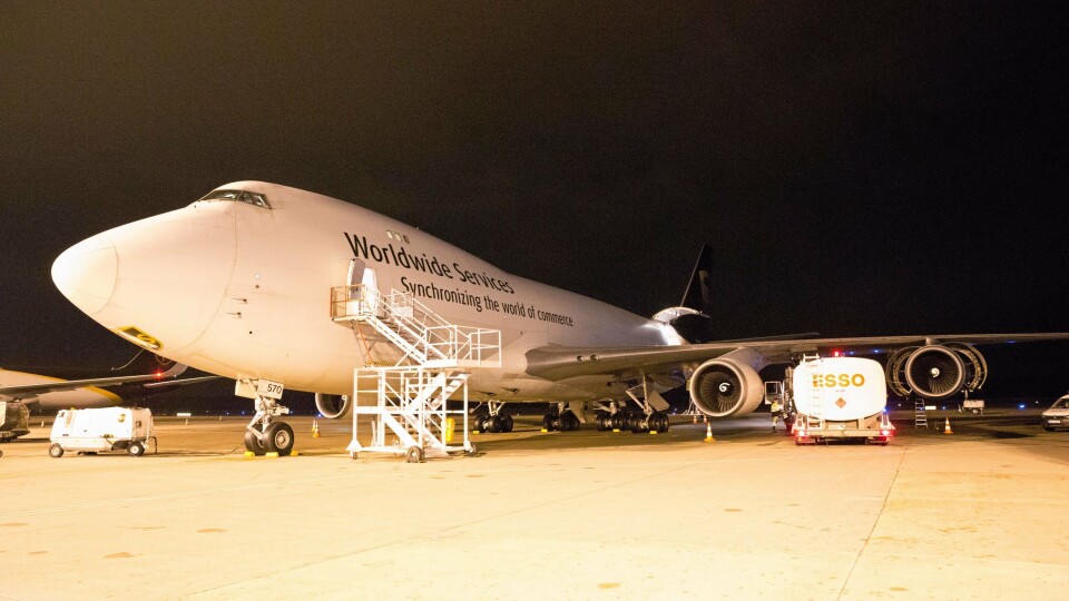 En Boeing 747 ved UPS Europa-hub i Køln.