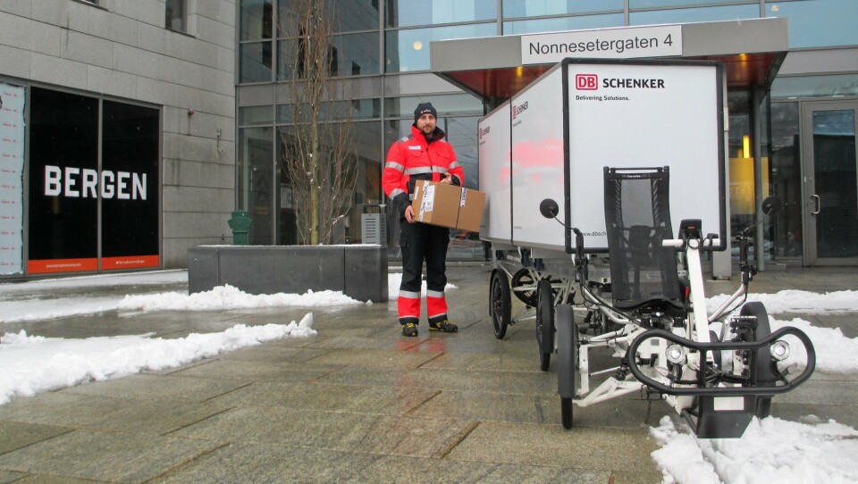 Transportsykkelen til DB Schenker skal overta levering av småpakker i Bergen.