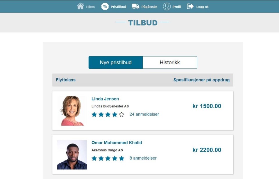 VELG OG VRAK: Bestiller kan selv velge hvilken transportør og sjåfør som skal få oppdraget.