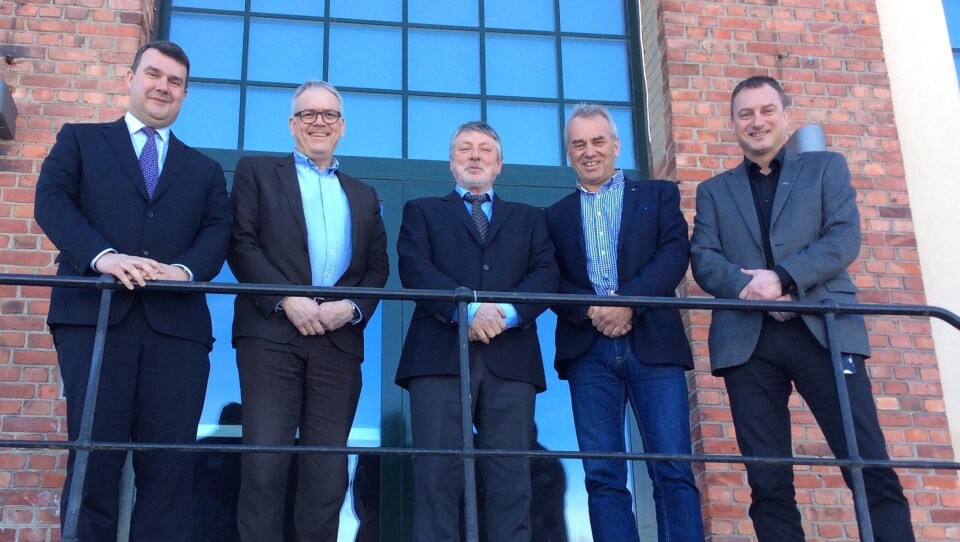 Fra v.: Emmanuel Van Damme (Chief Commercial Officer, Port of Zeebrugge), Vidar Karlsen (daglig leder DFDS Logistics AS), Theo Milliau (Head of Multipurpose Operations, PSA Zeebrugge), Tore Lundestad (Havnedirektør, Borg Havn) og Bjørn Waglen (Salg og forretningsutvikling, Andersen & Mørck AS) Foto: Tove Irén Becker.