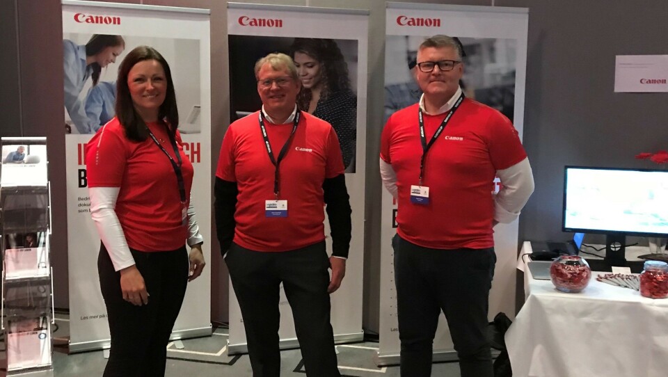 Canon-team (f.v.): Hege Breivik, Espen Engelstad og Roger Holand på Logistikkdagen i Sarpsborg.