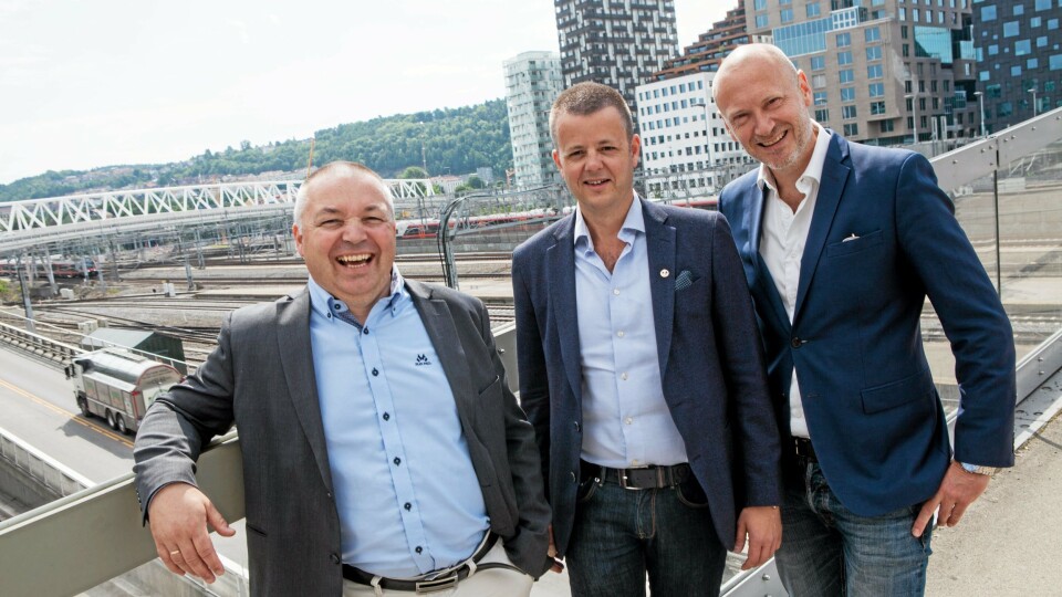 GODE ARGUMENTER: Roger Solheim, Solkom, Kjell-Olav Gammelsæter, direktør i KS Bedrift Havn og Stian Grøthe,  direktør for politikk og myndighetskontakt i Sjømannsforbundet, er sentrale i Godsalliansen, som håper å overbevise Ketil Solvik-Olsen om å satse mer på sjø og jernbane.