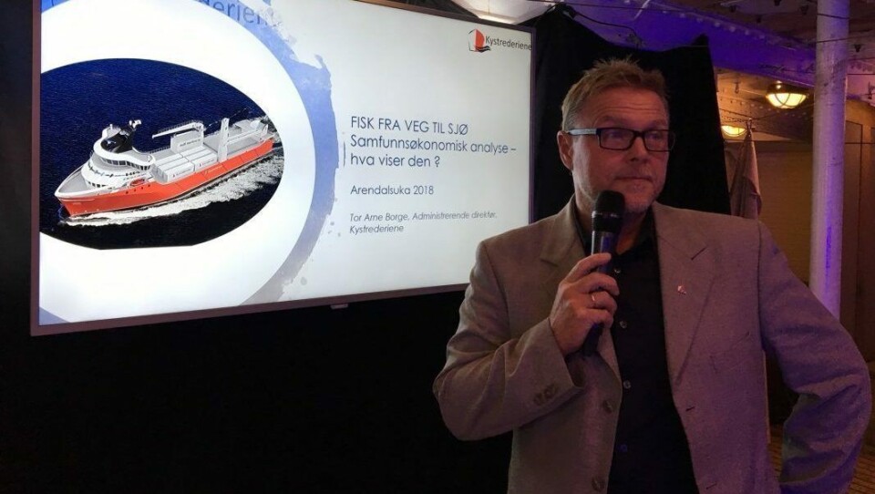 Adm. direktør Tor Arne Borge i Kystrederiene presenterte på Arendalsuka rapporten som konkluderer med 70 prosent reduksjon av klimautslippene. Foto: Kystrederiene