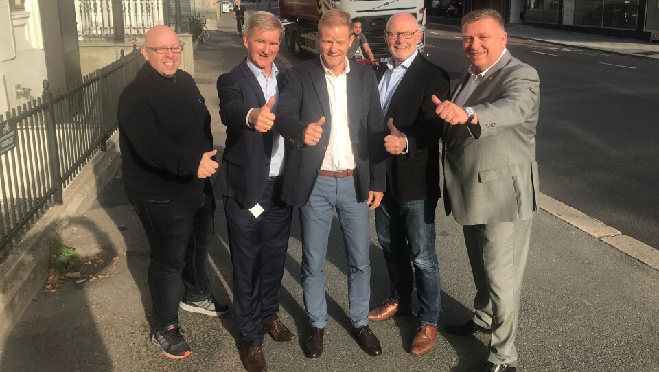 Jo Eirik Frøise, Prosjektleder for konferansen Transport & Logistikk 2019, Trond Andersen prosjektleder messe, Norges Varemesse, , Are Kjensli, administrerende direktør i NHO Logistikk & Transport, styreleder Hans Otto Vestli,  Påbyggergruppen i Norsk Industri  og Geir A. Mo administrerende direktør i Norges Lastebileier-Forbund.