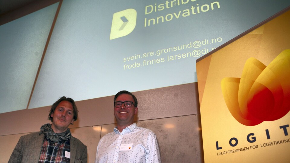 CTO Frode Finnes Larsen (t.v.) og seniorutvikler Svein Are Grønsund i Distribution Innovation innledet på Logitas-seminaret «Logistikk for fremtiden» i Trondheim nylig. Foto: Per Dagfinn Wolden CTO Frode Finnes Larsen (t.v.) og seniorutvikler Svein Are Grønsund i Distribution Innovation innledet på Logitas-seminaret «Logistikk for fremtiden» i Trondheim nylig. Foto: Per Dagfinn Wolden