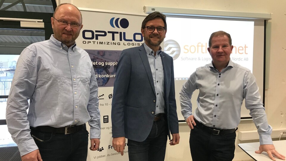 Har logistikknøkkelen. Fra venstre Øistein Solberg i Softlogs, Trond Iversen i Opti Log og Jon-Arild Ludvigsen i Softlogs.