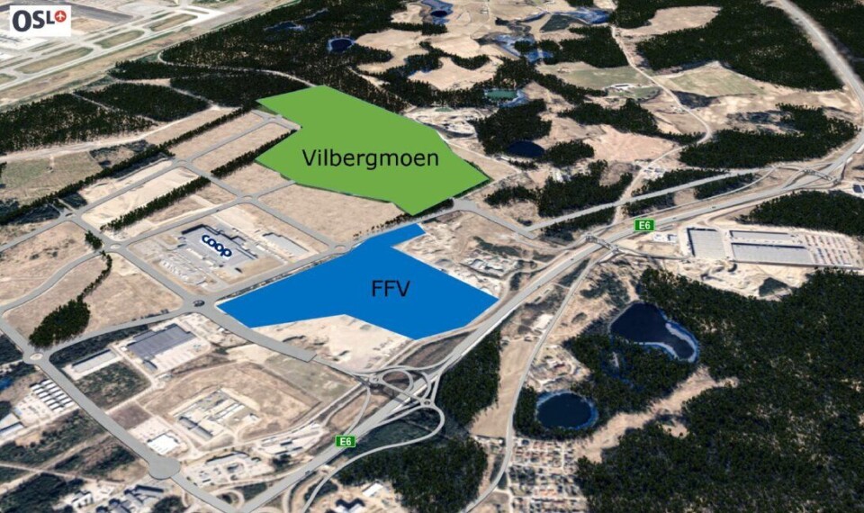Den blå tomten eide FFV fra før, mens de nå har kjøpt det grønne arealet. Den blå tomten eide FFV fra før, mens de nå har kjøpt det grønne arealet.
