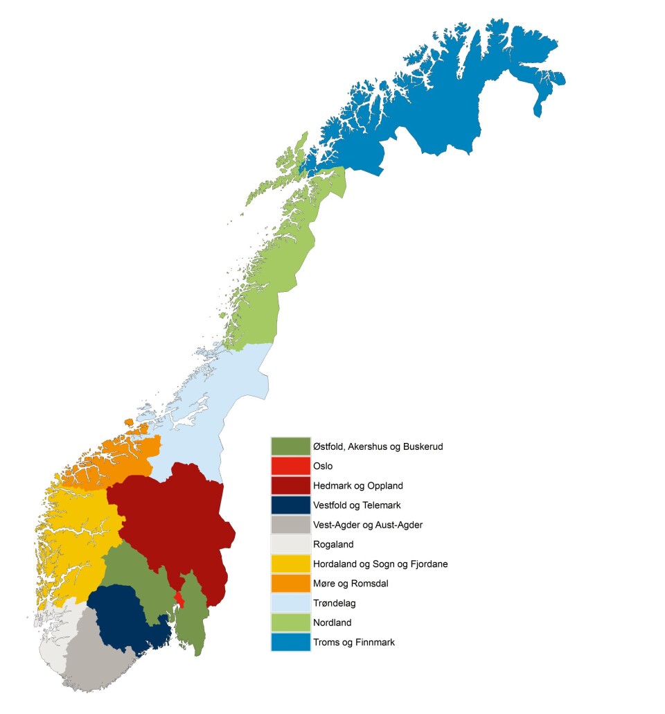 18 fylker skal bli til 11 regioner. Klikk for stor versjon.