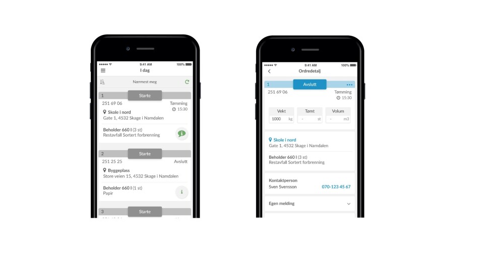 Via en app får sjåførene informasjon om alle sine oppgaver og kan se ruten på et kart direkte på mobilen.