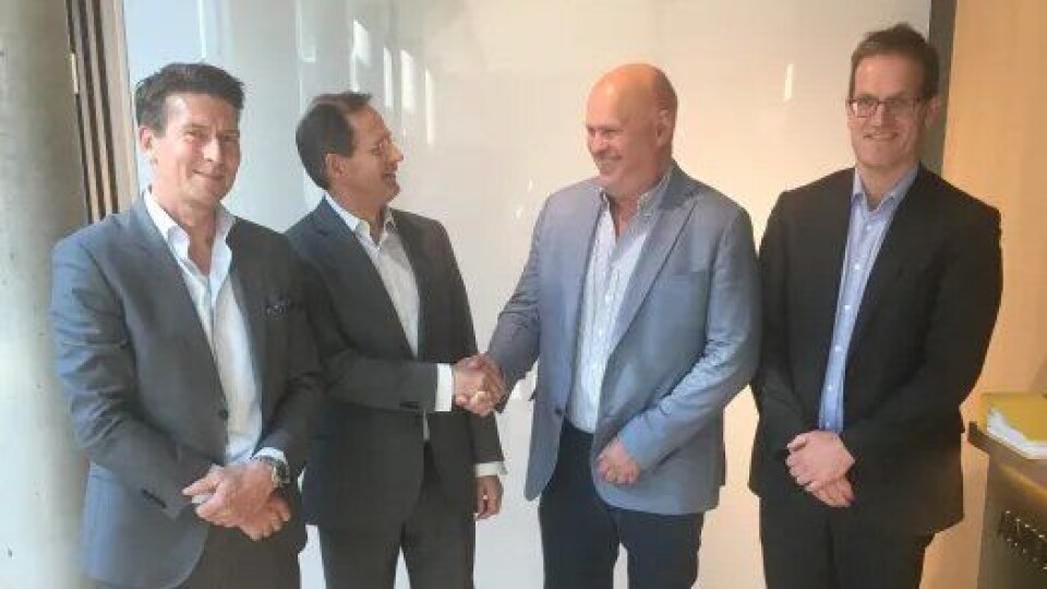 Fra venstre: Fredrik W Baumann (ABNE), Peder C. Løvenskiold (ABNE), Albert Hæhre (Hæhre Entreprenør) og Svein Hov Skjelle (Hæhre Entreprenør)