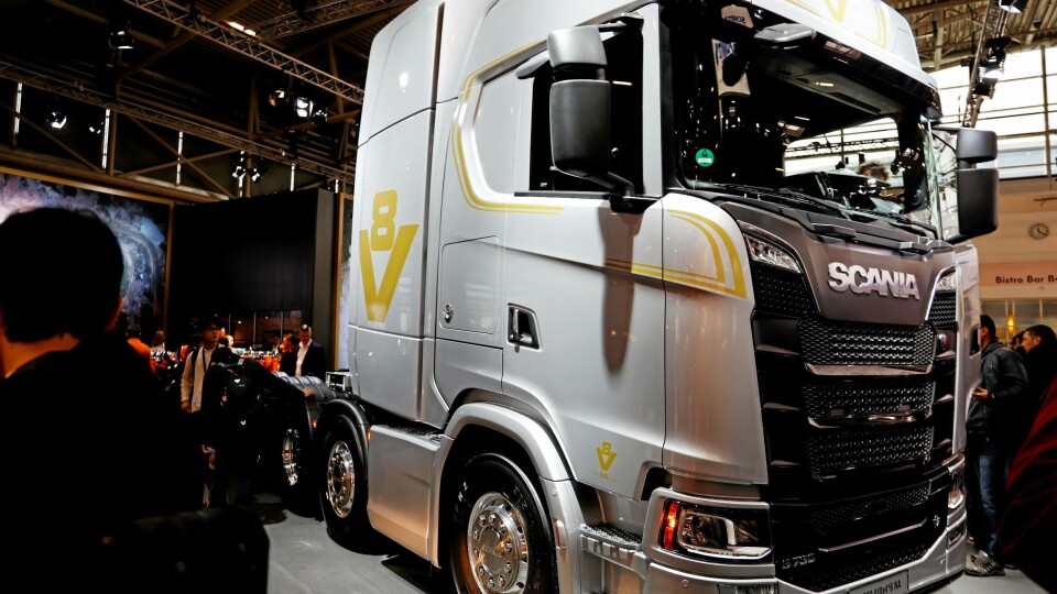Scania selger lastebiler med god resultat, faktisk rekord så langt i 2019 sammenlignet med tidligere år. Her er lastebilprodusentens V8 avbildet på Bauma 2019. Foto: Torbjørn EriksenBauma 2019. Foto: Torbjørn Eriksen