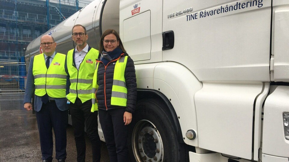 Petter Haas Brubakk, adm. dir. i NHO Mat og Drikke, direktør for tanktransport Vidar Hauan i Tine og Anna Brustad Moe i NHO Trøndelag.