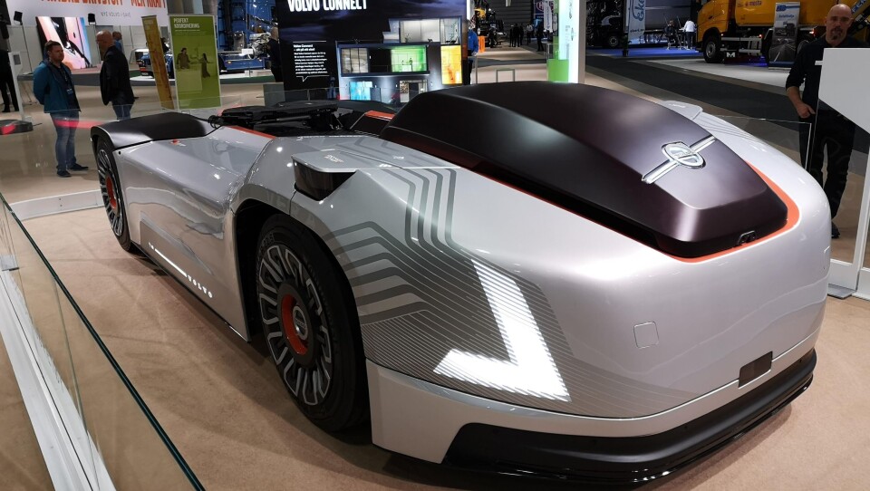 Volvo Vera konsepttrekkvogn stilt ut på Volvos område på Transport & Logistikk i Lillestrøm.