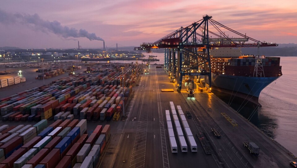 Et Maersk skip losses i Göteborg. Nå skal Maersk-terminalene i Århus og Göteborg drive under felles ledelse.