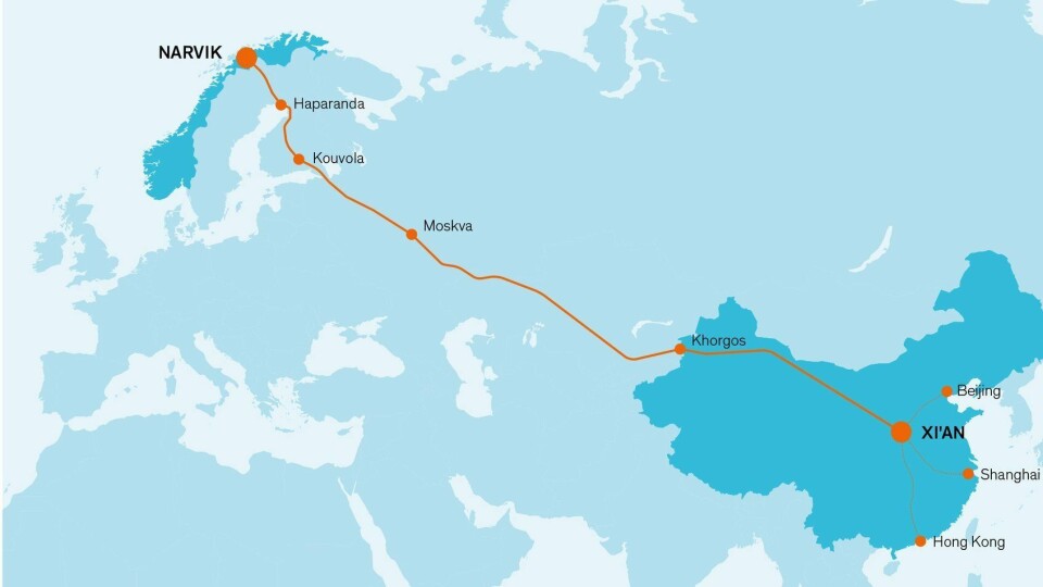 På nyåret går den første skinnetransporten av laks mellom Narvik og Kina.