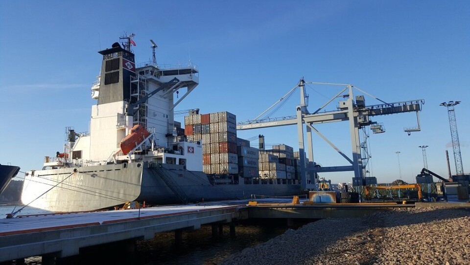 Containerskipet 'Viona' i Borg havn. Illustrasjonsfoto.