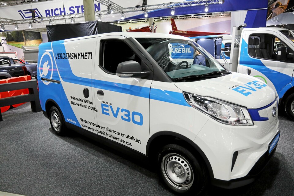 Maxus e-Deliver 3 ble vist frem som Maxus EV30 under Transportmessen på Lillestrøm sist høst.