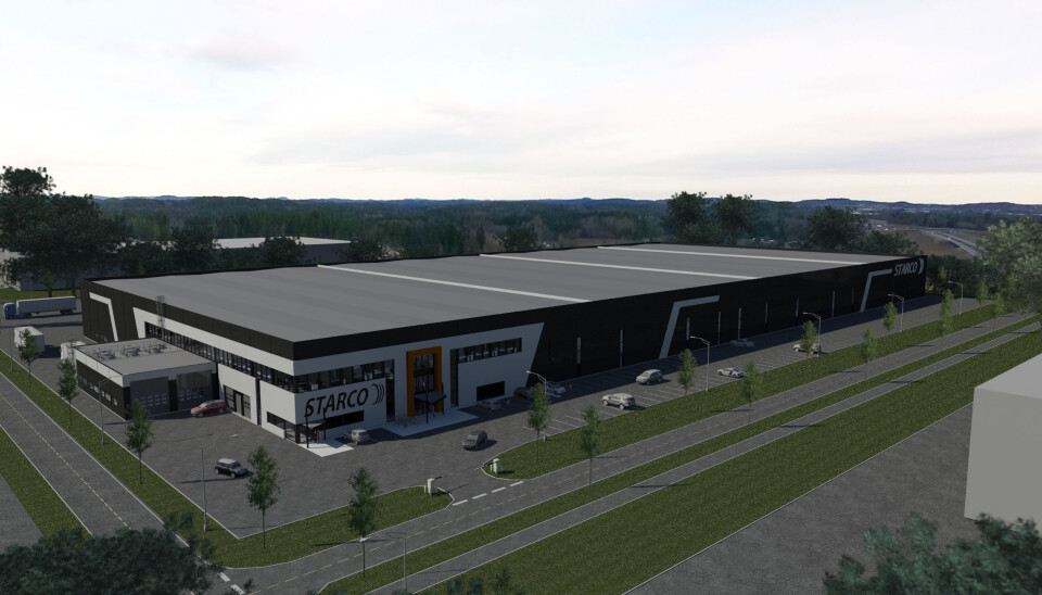Dekkleverandøren Starco Norge AS har inngått leieavtale med Thon Eiendom om et nytt logistikk- og lagerbygg på ca. 23 000 kvadratmeter. Illustrasjon av nybygget.