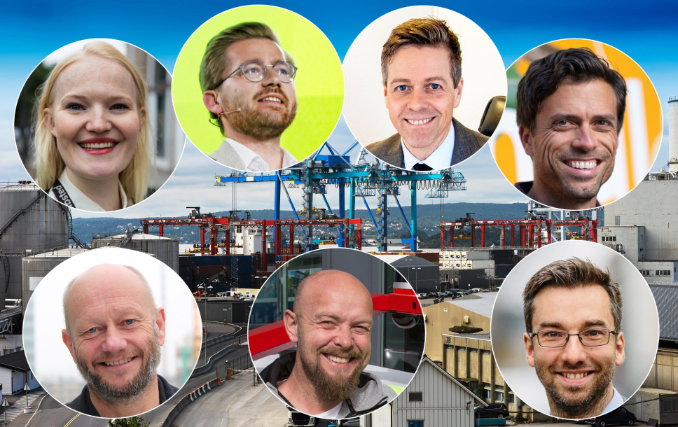 Det er mange interessante foredragsholdere på den digitale konferansen Transport & Logistikk 2020, blant annet disse: Øverst fra venstre: Nora Rieber-Mohn (Zoopit) klima- og miljøminister Sveinung Rotevatn, samferdselsminister Knut Arild Hareide, Andreas Hoberg (Kolonial.no). Nederst fra venstre: Stein Lier Hansen (Norsk Industri), Morten Theiste (Buddy Mobility) og Alexander Haneng (Posten).