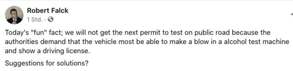 Får ikke teste autonom lastebil fordi den ikke kan fremvise førerkort eller bevise at den er edru