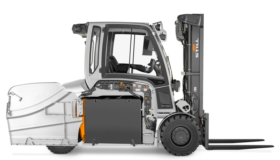 Batteribytte er enkelt ved at døren kan åpnes 180 grader.