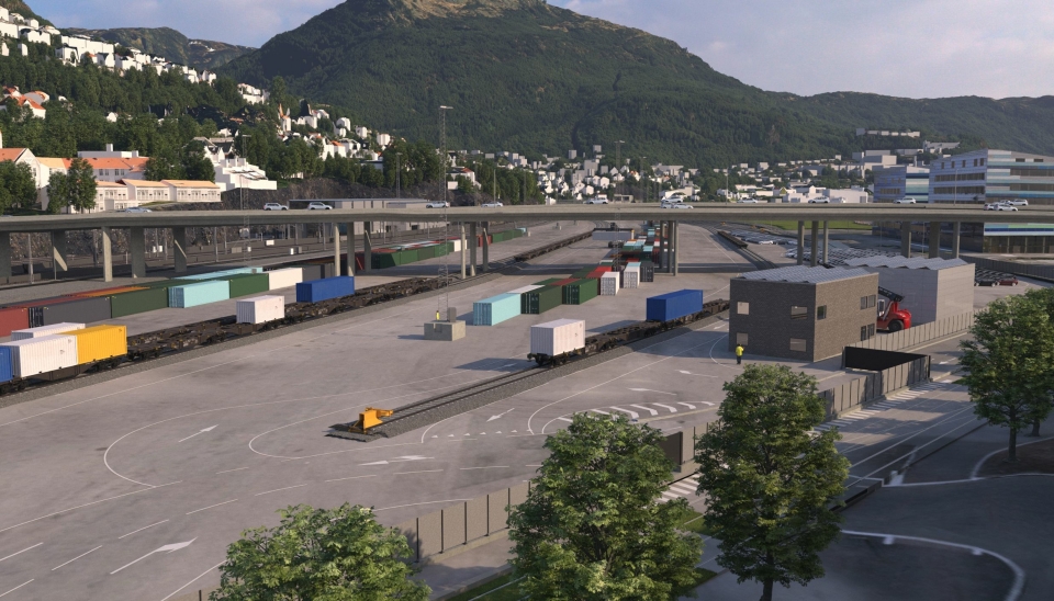 Slik ser Bane Nor for seg Norges grønneste godsterminal i 2024.