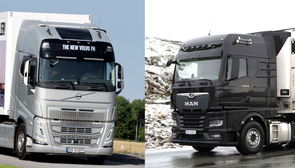 Mandag 23. november 2020 blir det offentliggjort hvilken av disse to som blir Truck of the Year 2021: Volvos FH-serie eller MAN TGX. Foto: Espen Braata
