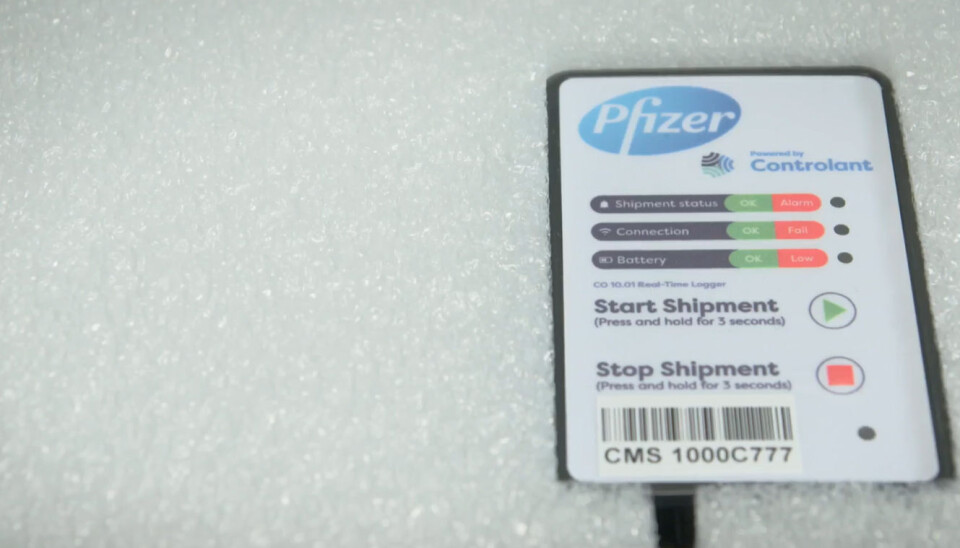 Pfizer utstyrer alle forsendelsene med temperatursensor med GPS.