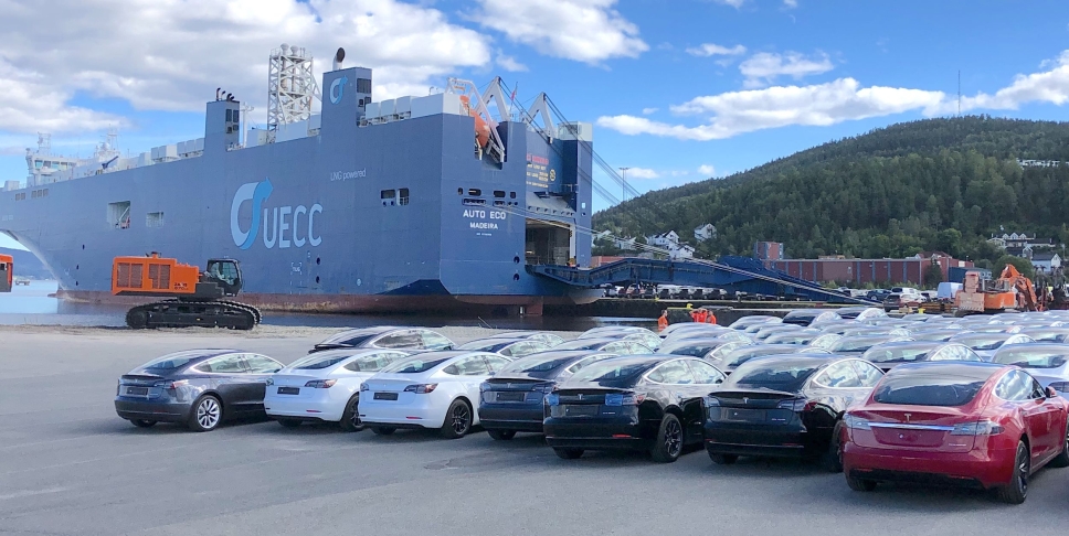 De aller fleste elbiler, som kommer til Norge, er innom Drammen havn.