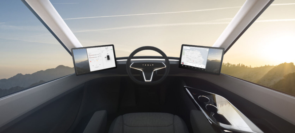 Slik skal cockpiten i Tesla Semi se ut.