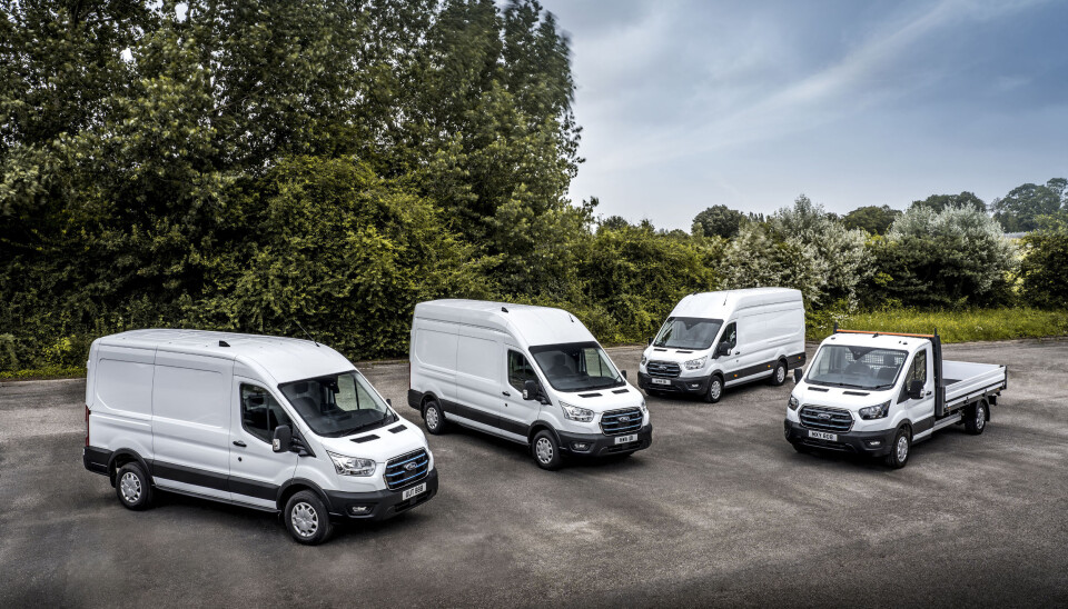 Ford E-Transit skal ha en rekkevidde på opptil 350 km. Ford E-Transit skal ha en rekkevidde på opptil 350 km.