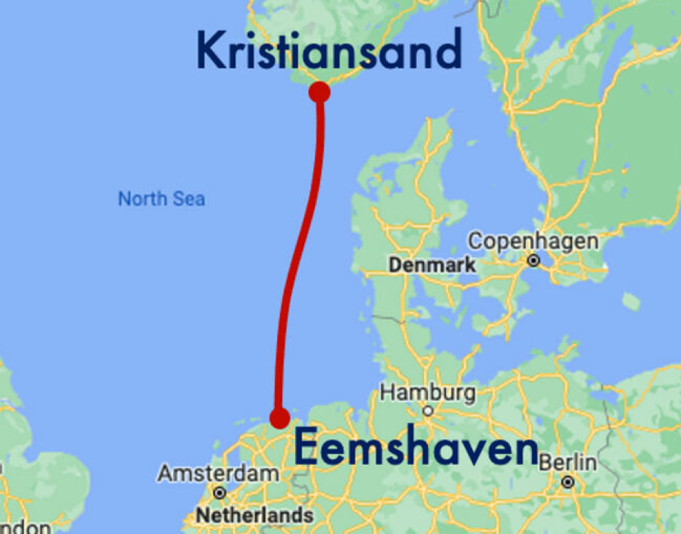 Reisen fra Kristiansand til Eemshaven skal ta 18 timer.