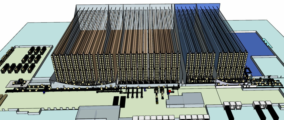 KRAN PÅ KRAN: 16 nye Vectura-kraner skal sørge for effektivitet i det utvidede anlegget. Det mørkeblå området på illustrasjonen er fyrsedelen.