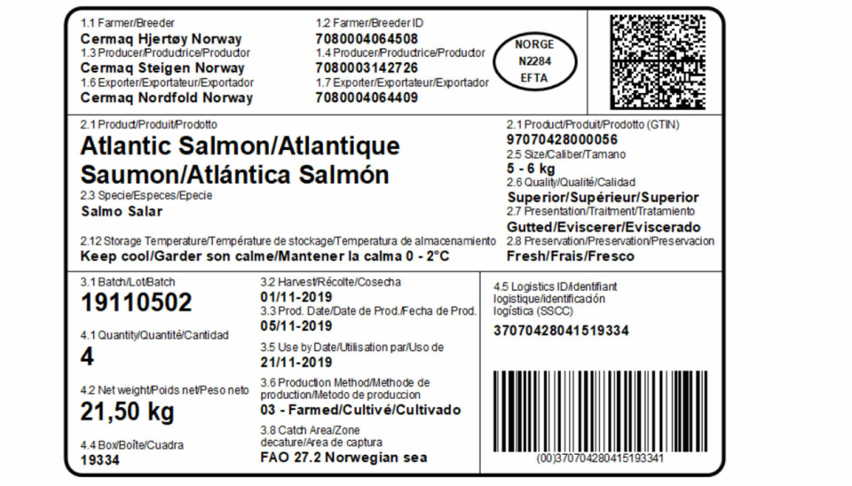 OPPDATERT: Den nye standarden for merking av fiskekasser (NS-EN 17099:2020) , laget i regi av Standardiseringsorganet CEN (Comité Européen de Normalisation) ,er gyldig i hele Europa.