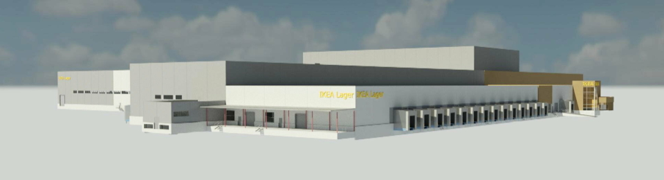 BLIR TRAVELT: Lageret blir på på 43.000 kvadratmeter grunnflate vil ha kapasitet til å ta imot og sende ut cirka to millioner ordrer med Ikea-produkter hvert år.