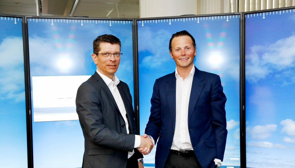 SAMARBEIDSPROSJEKT: Masstery er et joint venture mellom Wilhelmsen og Kongsberg Maritime, her ved konsernsjef Thomas Wilhelmsen fra Wilhelmsen til høyre og CEO i Kongsberg Gruppen Geir Håøy.