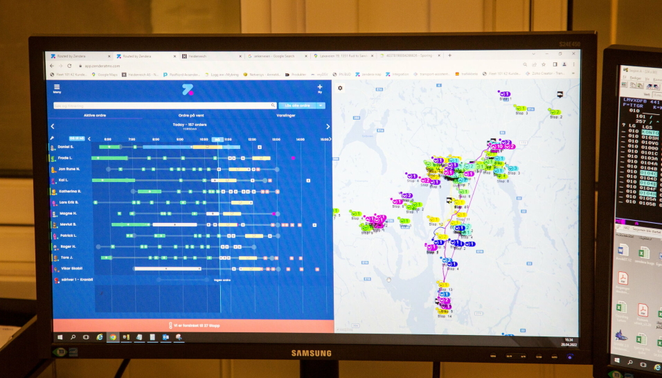KONTROLL: I Zenderas programvare har kjørekontoret full oversikt over hvor alle bilene er, når de har stanset hvor og hvor lang tid som brukes hvert sted.